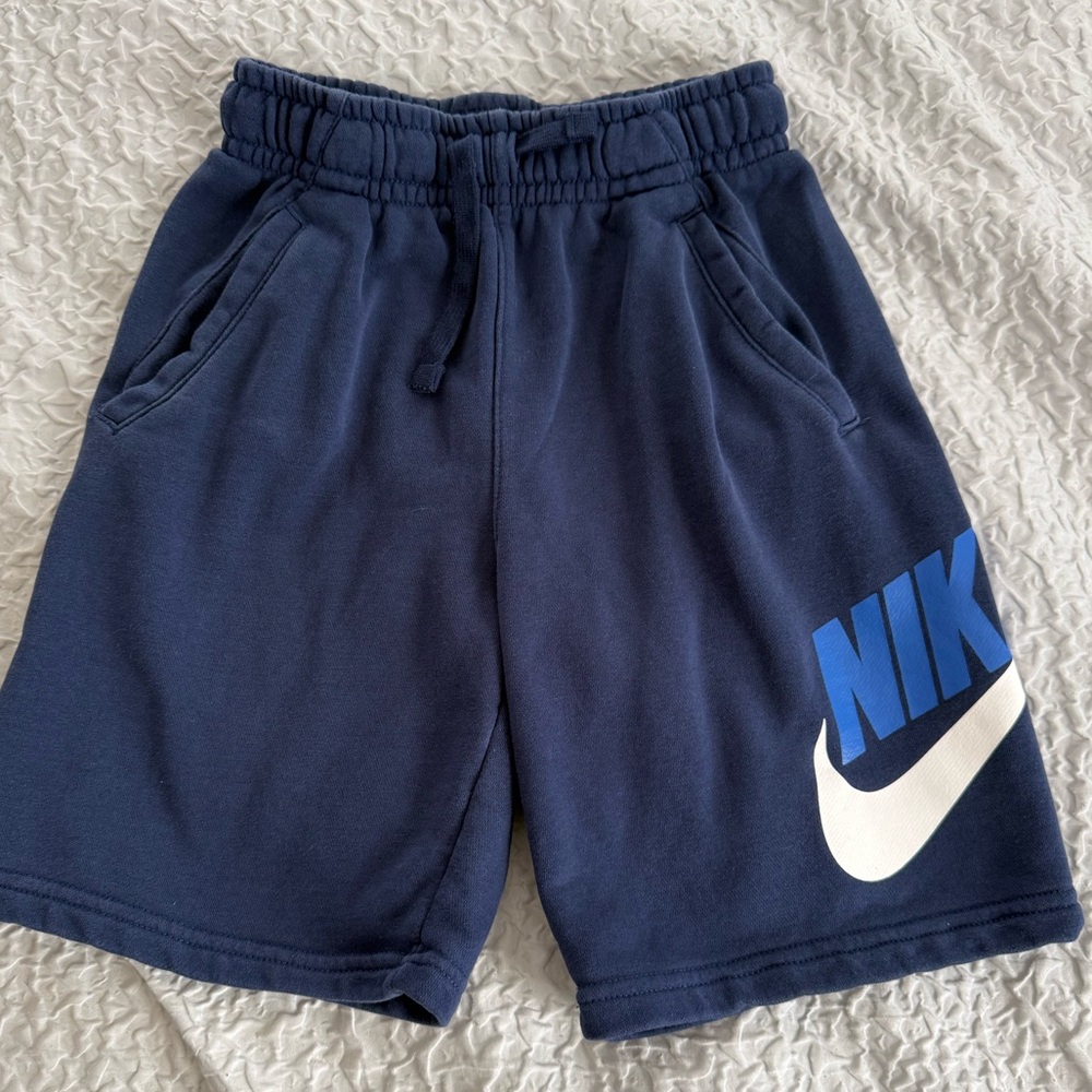 Nike Kids Navy Fleece Shorts with White Logo